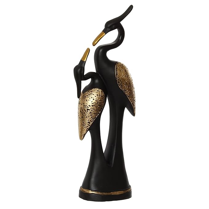 Ecraftindia Resin Golden and Black Kissing Swan Couple Statues Love Birds Figurines Decorative Showpieces