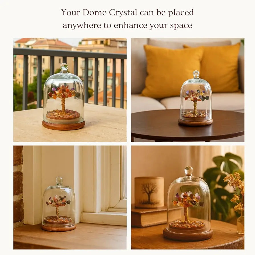 Ritualistic Dome Crystal Chakra Tree Encased Gemstone Bonsai