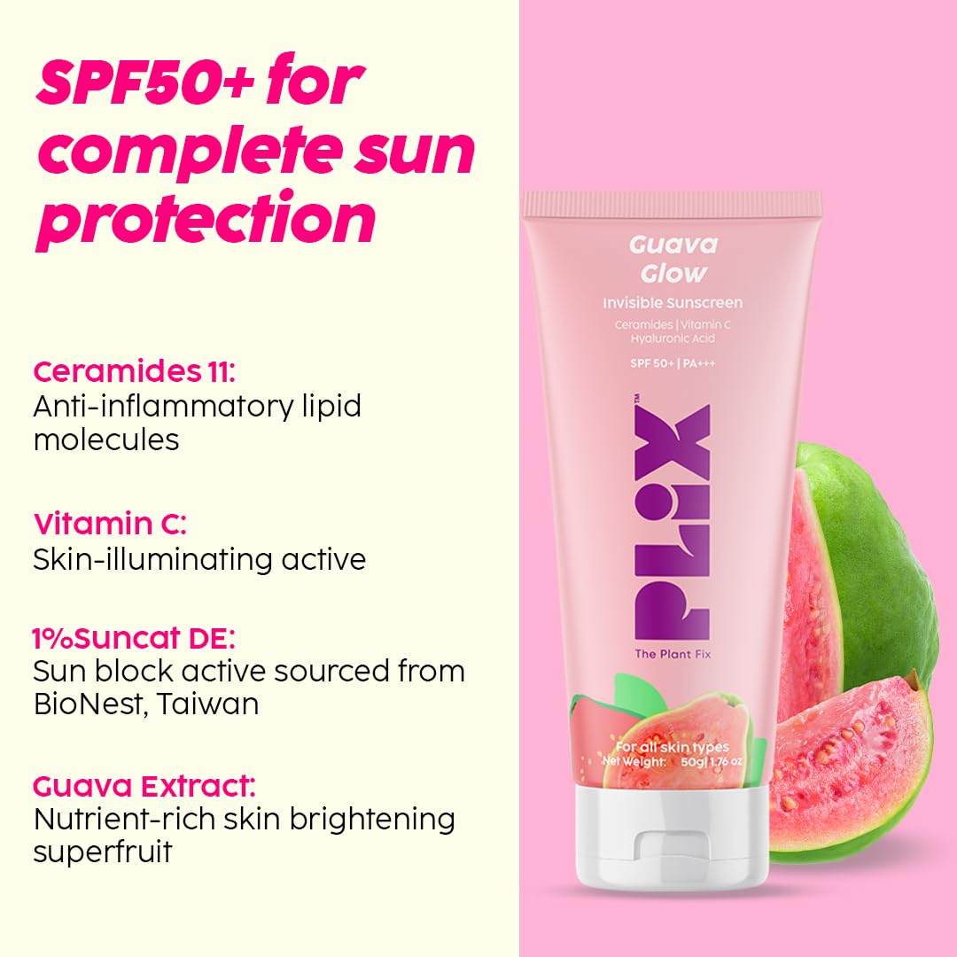 PLIX  SPF 50+ Guava Glow Sunscreen and 23% Vitamin C Guava Face Serum Combo (50g and 20ml)
