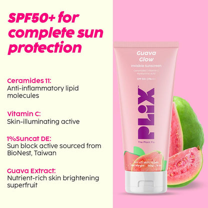 PLIX  SPF 50+ Guava Glow Sunscreen and 23% Vitamin C Guava Face Serum Combo (50g and 20ml)