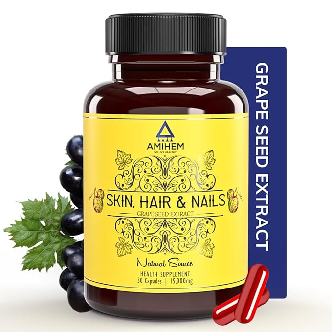 Amihem Grape Seed Extract Capsules | 15000 Mg Per Serving - 30 Capsules (Pack of 3)