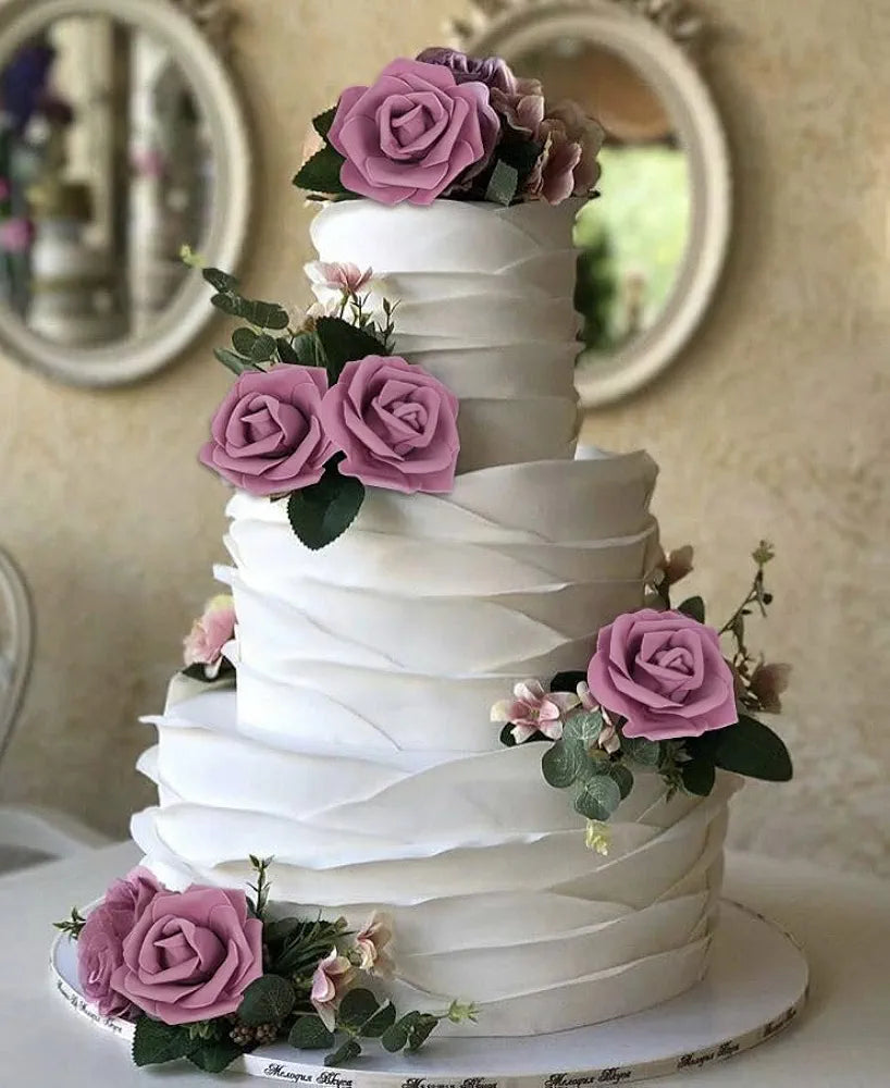 Artificial Rose Flower Heads 100pcs Dusty Rose Foam Fake Roses Bulk 3inch Stemless Faux Flowers Dusty Rose