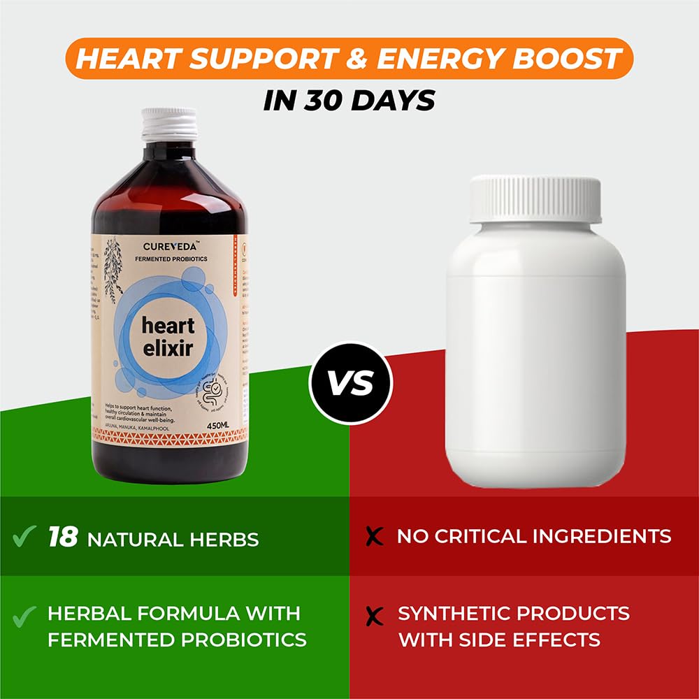 Cureveda Herbal Heart Elixir (Arjuna, Manuka, Kamalphool) Heart Health 450ml Syrup