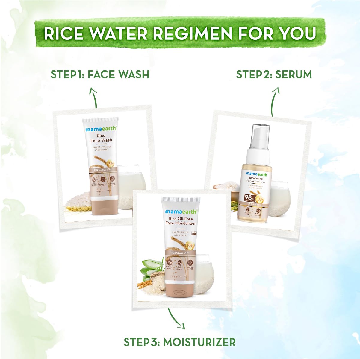 Mamaearth Rice Water Dewy Active Serum with 10% Niacinamide, Rice Water & Hyaluronic Acid - 50 ml | For Glass Skin | Gives Dewy Finish | Brightens Skin | Suits All Skin Types