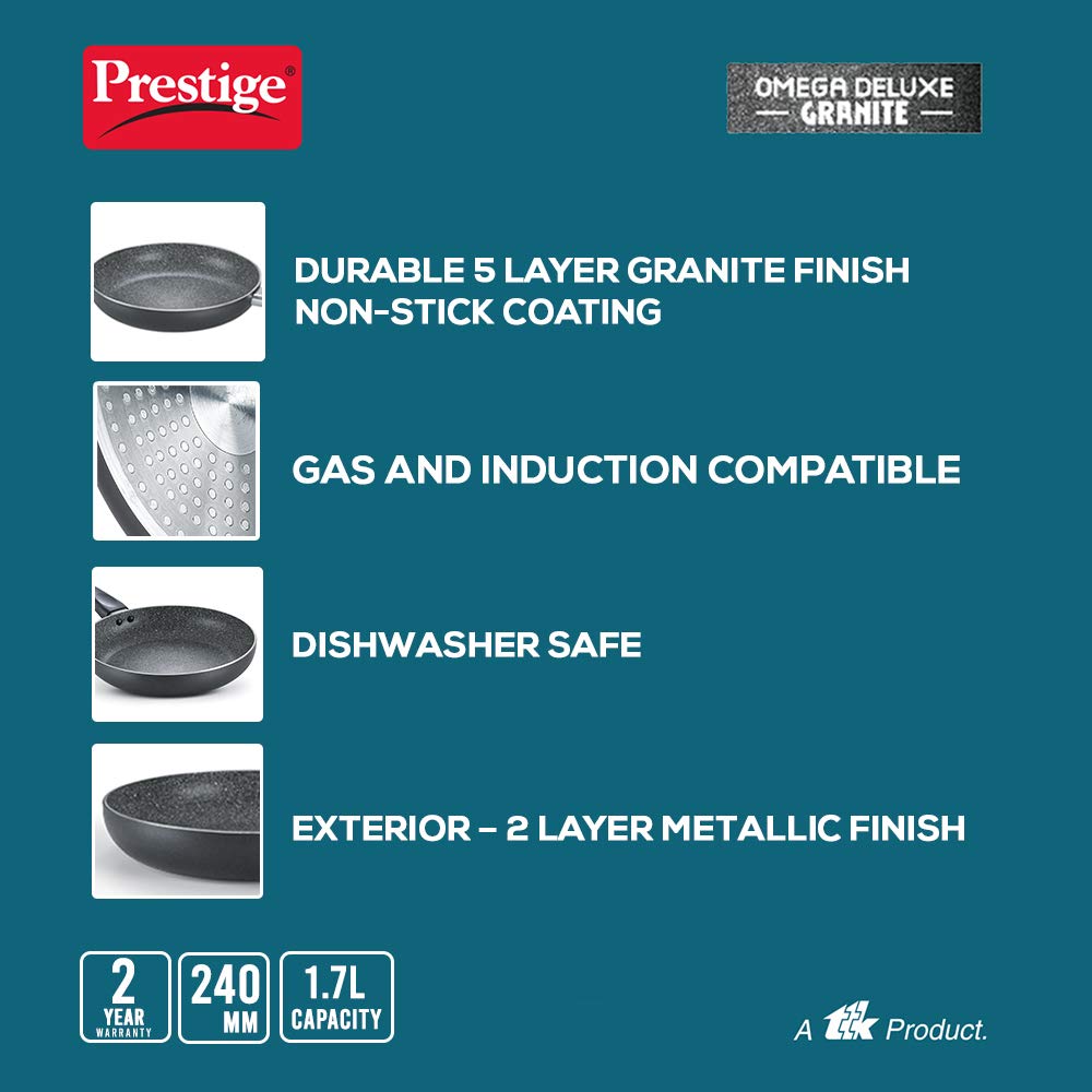 Prestige Omega Deluxe 24cm Granite Fry Pan with glass lid