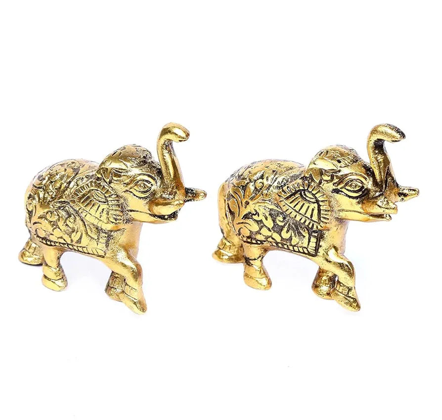 Chhariya Crafts Metal Elephant Pair Set of 2 Decorative Showpiece - 6.5 Cm
