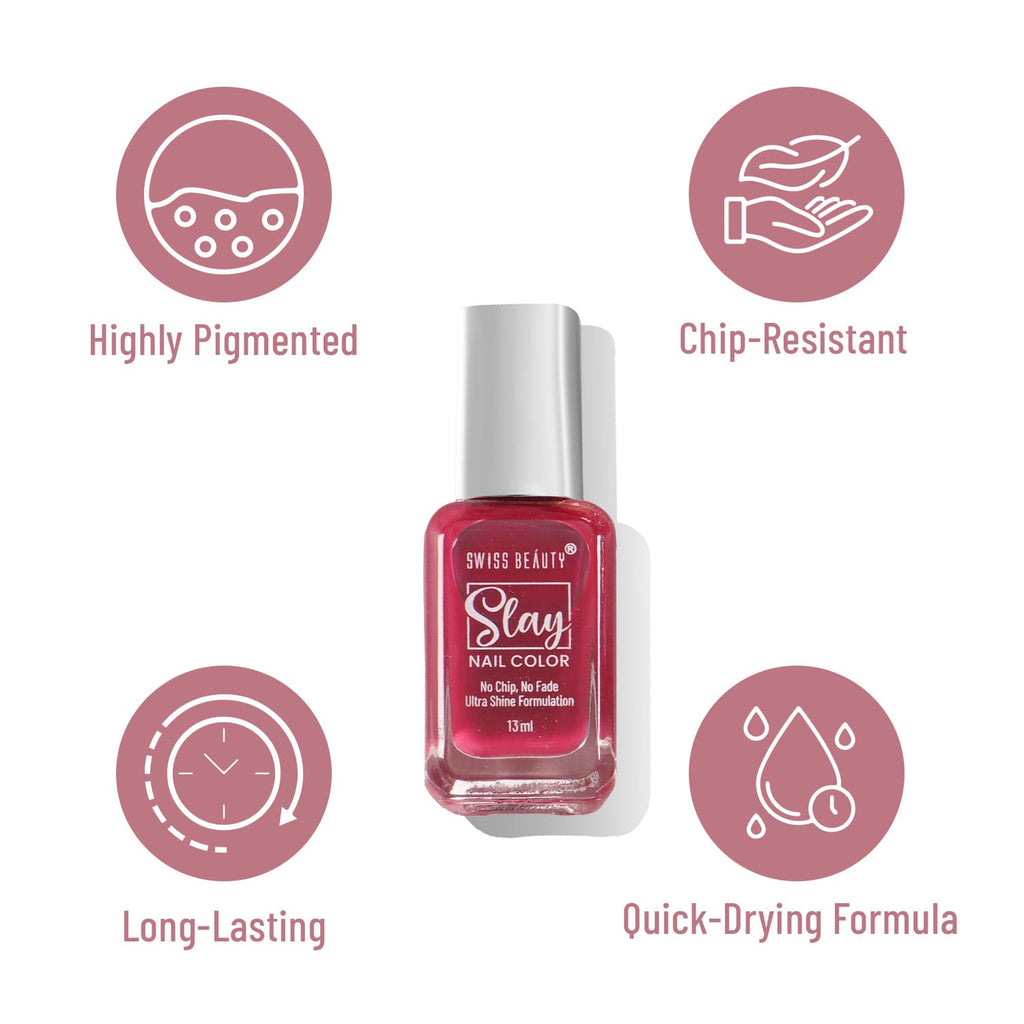 Swiss Beauty Slay Nail Colour â€“ Vibrant, Glossy & Long-Lasting - 13 ML, Vintage Petal