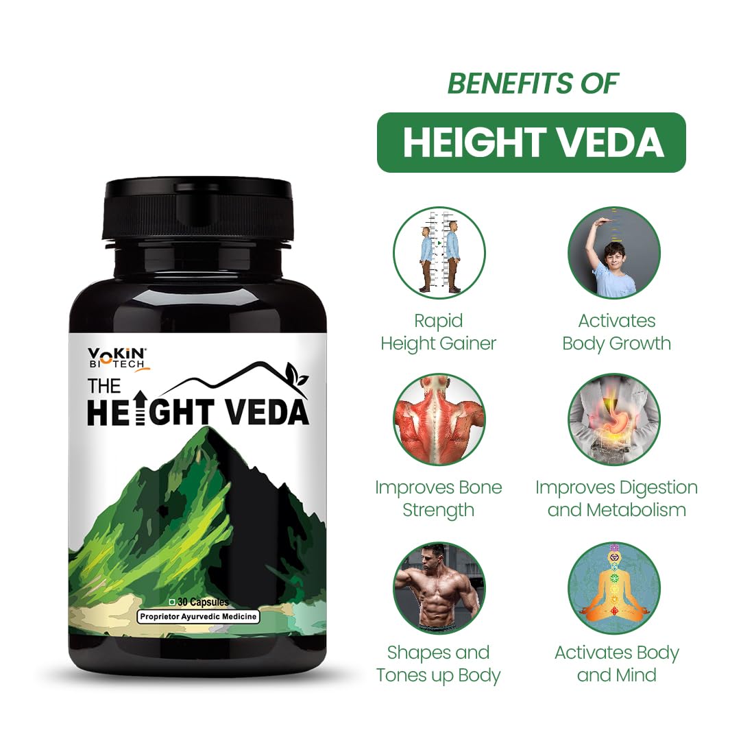 Vokin Biotech Original Height Veda Supreme Formula 30 Capsules (Pack of 1)