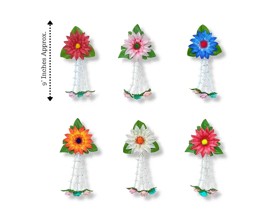 Plastic Artificial Flowers And Leaves Decoration Pack of 12 - Multicolour Flowers