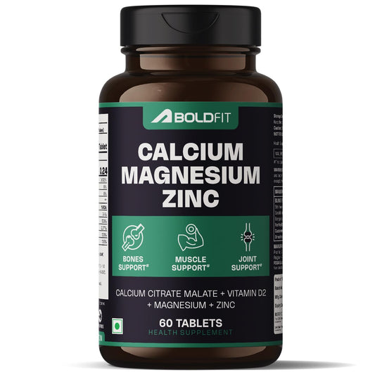 Boldfit Calcium Tablets 1000 mg with Magnesium & Zinc for Women and Men, Calcium Supplement for Bone & Joint Support, 60 Tablets