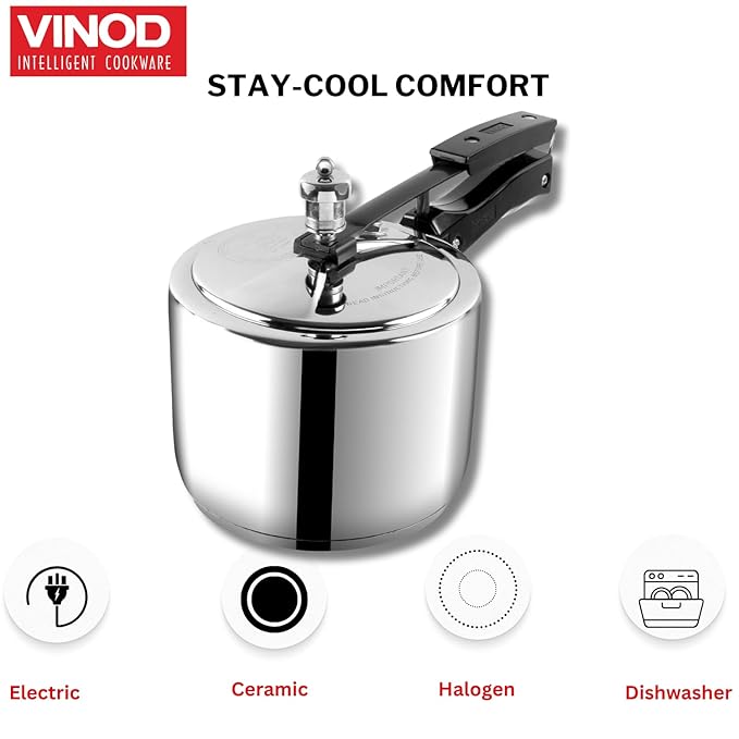 Vinod Stainless Steel Inner Lid Pressure Cooker - 3.5 Litre | Sandwich Bottom Cooker | Induction and Gas Base