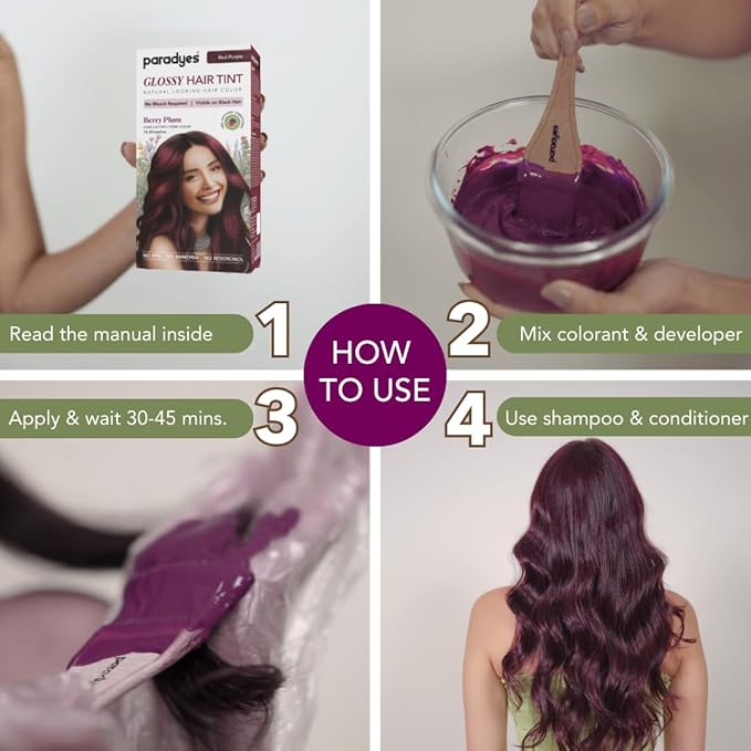 Paradyes No Bleach Berry Plum Glossy Hair Tint, Ammonia-free Formula for Natural Black Hair - 160 Gms