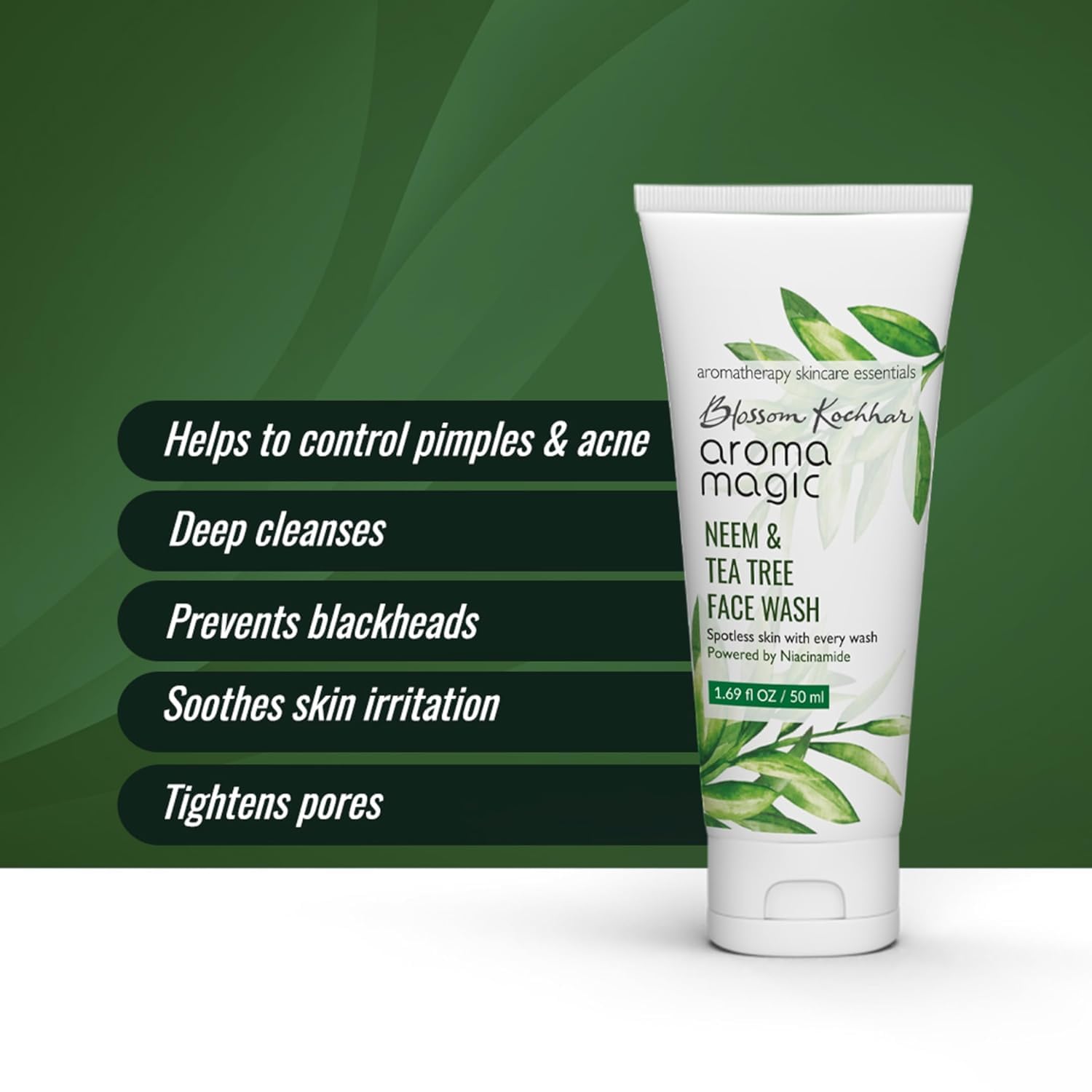 Aroma Magic Neem & Tea Tree Face Wash with 5% Niacinamide â€“ Cleanser with Anti-Acne & Antibacterial Formula with Neem & Tea Tree Oil for Oily, Pimple-Prone Skin, 100ml