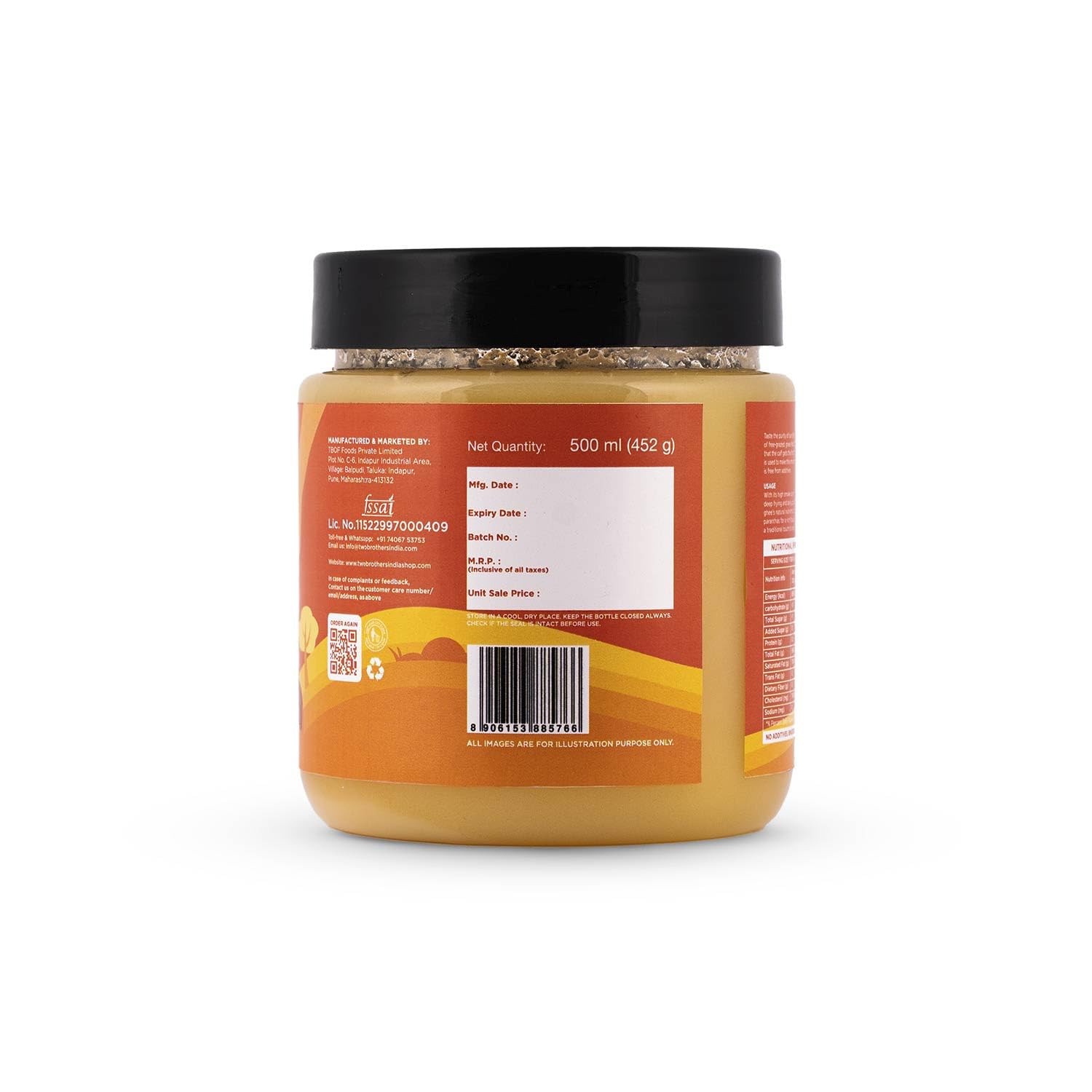 Two Brothers Organic Farms Desi Gir Cow Ghee (500ml) | Made with A2 Cow Milk | Grass-fed Gir Cows | Handcrafted in Small Batches