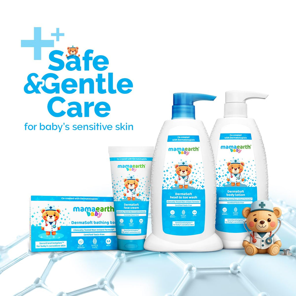 Mamaearth Baby DermaSoft Head to Toe Wash with SensiCareComplex™ for Baby's Sensitive Skin - 250 ml | Co-created with Dermatologists for Newborns | Enriched with SensiCareComplexTM for Baby's Sensitive Skin | Safe and Non-irritant formula*