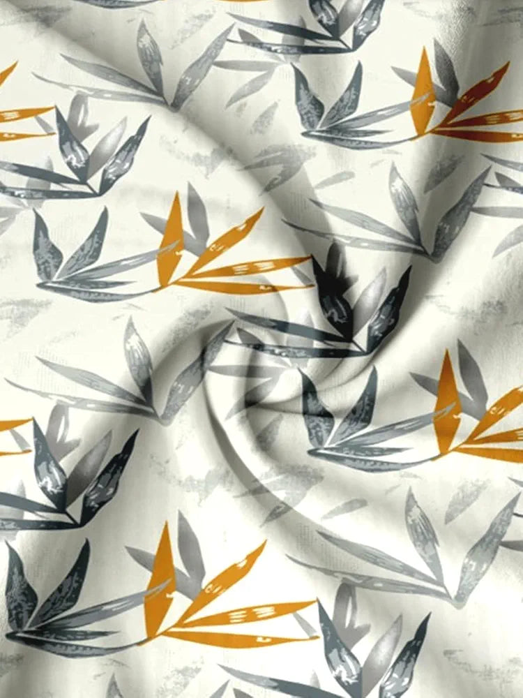 Trance Home Linen 180TC 100% Cotton 72"x60" Double Bed Size Elastic Fitted Bedsheet with 2 Pillow Covers Colour White Grace Leaves