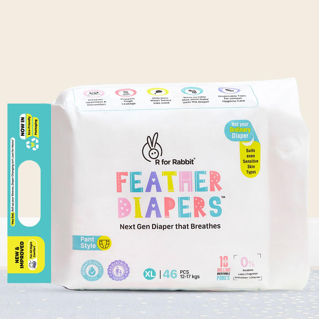 R for Rabbit Pant Style Feather Diaper XL Size for Baby 12 to 17 kgs 46 Units (46 Count, Pack Of 1)
