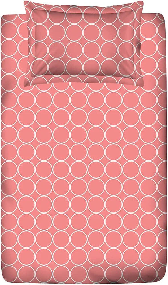 Layers Cotton Bedsheet for Single Bed with 1 Pillow Cover Light Weight Breathable Moisture Absorbent Pink Circle Geometry Pattern