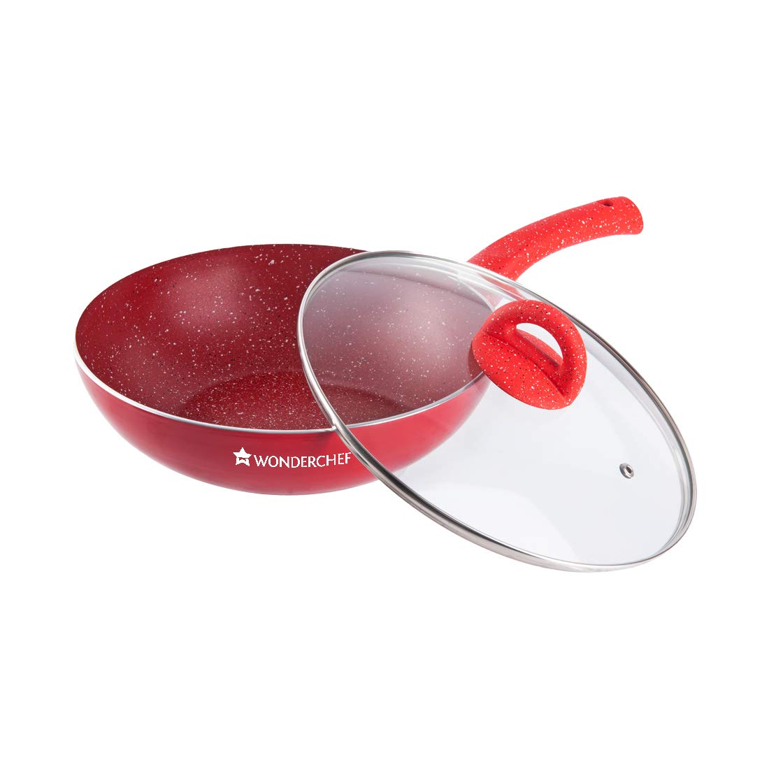 Wonderchef Granite Aluminium Non-Stick Wok with Glass Lid - 24cm