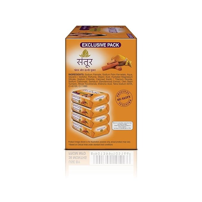 Santoor Skin Moisturizing Sandal & Turmeric Bathing Soap - 150 gms (Pack of 4)