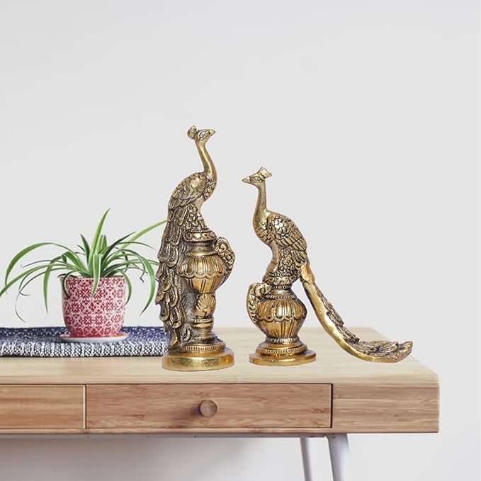Kridaykraft Peacock Metal Statue Lovers Peacock Couple Pair Showpiece Statue