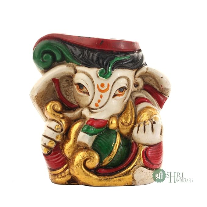 Indicast Resin 4" Inch Idol Ganesha Pen Holder Tabletop Display Stand for Home & Office Desk Organizer