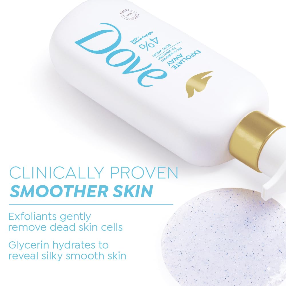 DOVE Exfoliate Away Serum Body Wash, 300 ml, for Refined and Silky Skin, with 4% Refining Serum + AHA, Dermatologist Co-Created, Paraben & SLS Free