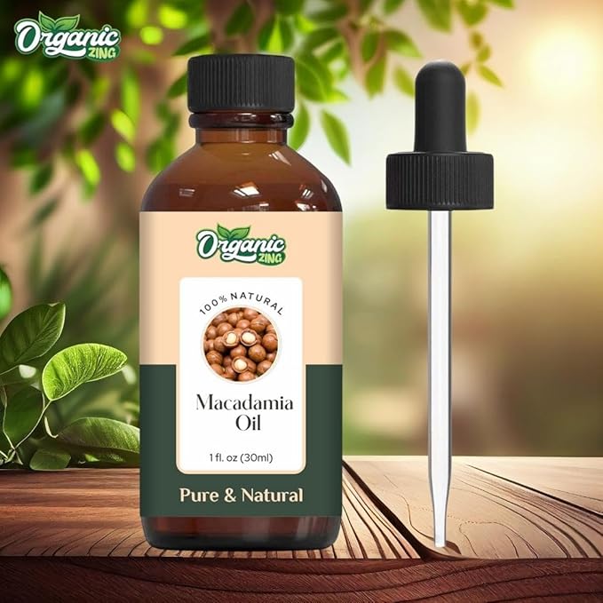 Organic Zing Macadamia Carrier Oil for Skin, Face, Hair Care, Aromatherapy, Diffuser, Conditioner - 30 Ml
