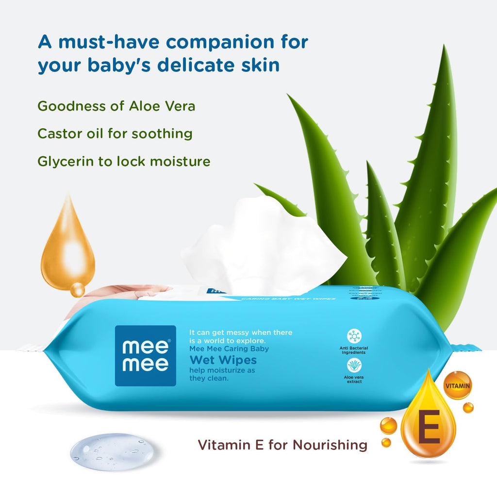 Mee Mee Baby Gentle Wet Wipes with Aloe Vera Extracts, 72 Wipes per Pack, Pack of 3, Soft & Gentle Cleansing for Babies