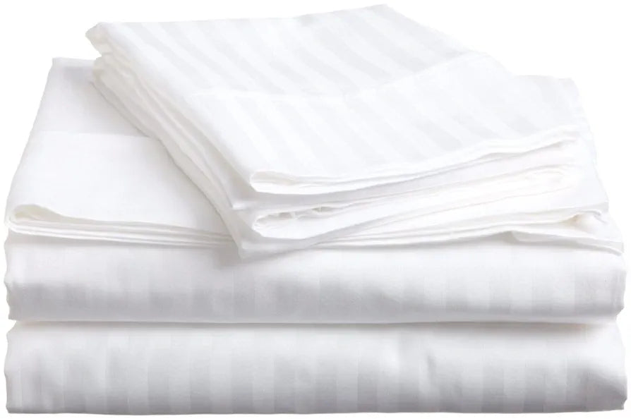 Trance Home Linen Zippered 100% Cotton 200TC Satin Stripe King Size Duvet Cover Quilt Cover Blanket Cover Razai Comforter Cover with 2 Pillow Covers Colour White