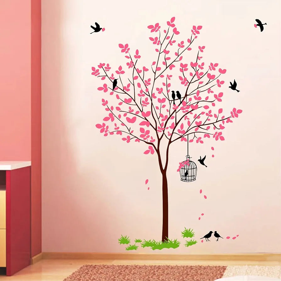 Decal O Decal PVC Vinyl Tree with Birds & Nest Botanical Wall Stickers,Self-Adhesive