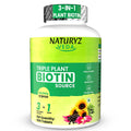Naturyz Veda Triple Plant Biotin For Hair Growth | 100% Rda Biotin| Sesbania Agati | With 3 Vegan Sources | Stronger & Increased Hair Density | Shinier Nails | Glowing Skin - 60 Tablets