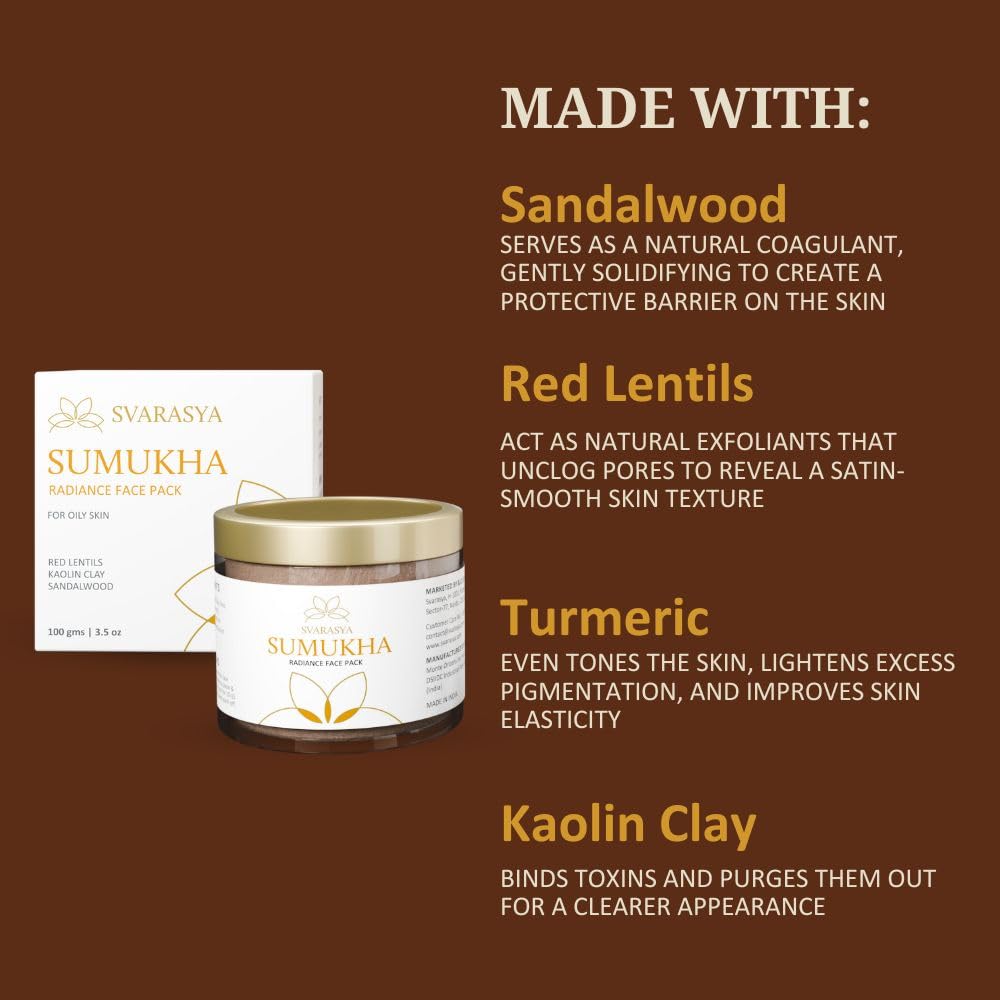 Svarasya Sumukha Ayurvedic Face Pack for Women | Ubtan Powder with Sandalwood, Licorice & Vetiver | For Oily & Blemished Skin | Glowing Skin, De-Tan, Pigmentation & Acne Scar Care | 100g