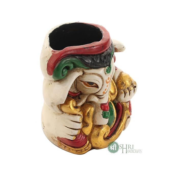 Indicast Resin 4" Inch Idol Ganesha Pen Holder Tabletop Display Stand for Home & Office Desk Organizer