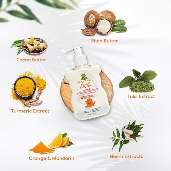 ShuShu Babies Refreshing Orange & Mandarin Baby Face and Body Lotion - 200 ml (Pack of 2)