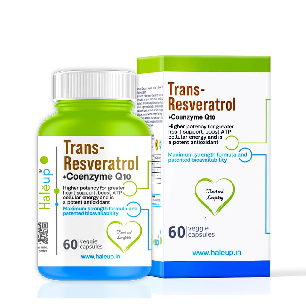 Haleup Trans Resveratrol, 500 mg || 240 capsules II Enriched with Coenzyme Q10 || Healthy Heart|| Brain|| Immunity