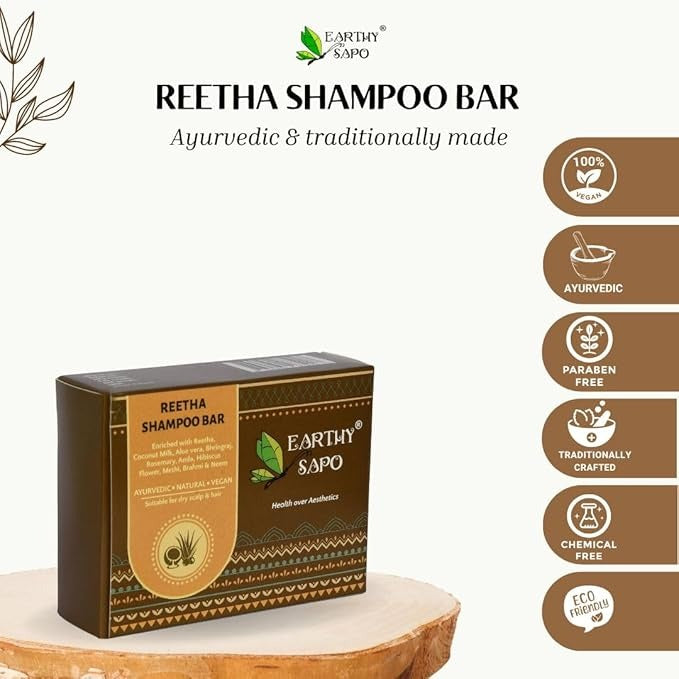 Earthy Sapo Reetha Shampoo Bar for Dry Hair - 100 gms (Pack of 2)