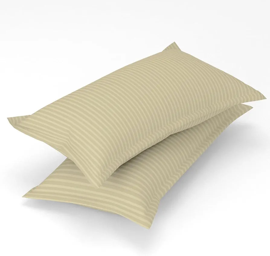 Homefab India 160 TC Stripe Glace Cotton Double BedSheet with 2 Pillow Covers Ecru