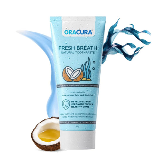 ORACURA® Fresh Breath Natural Toothpaste (Coconut & Blue Spirulina) | Fights Bad Breath & Promotes Oral Balance | Fluoride-Free, SLES-Free | 75g