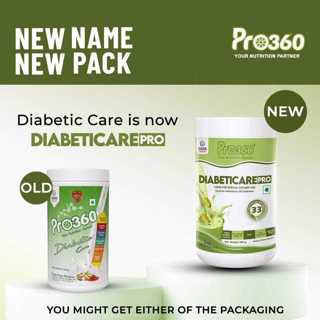 Pro360 Diabetic Care Protein Supplement Powder for Dietary Management of People With Diabetes - Helps in Managing Blood Glucose - No Added Sugar - Kesar Pista Flavor - 200g