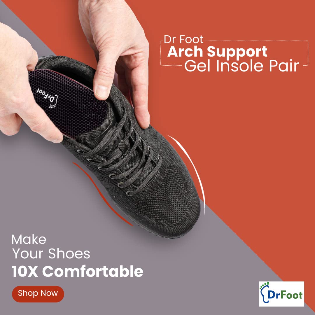 Dr Foot Arch Support Gel Insole Pair | For All-Day Comfort | Shoe Inserts for Flat Feet, Plantar Fasciitis, High Arch, Foot Pain | Full-Length Orthotics | For Men & Women 1 Pair (Large Size)