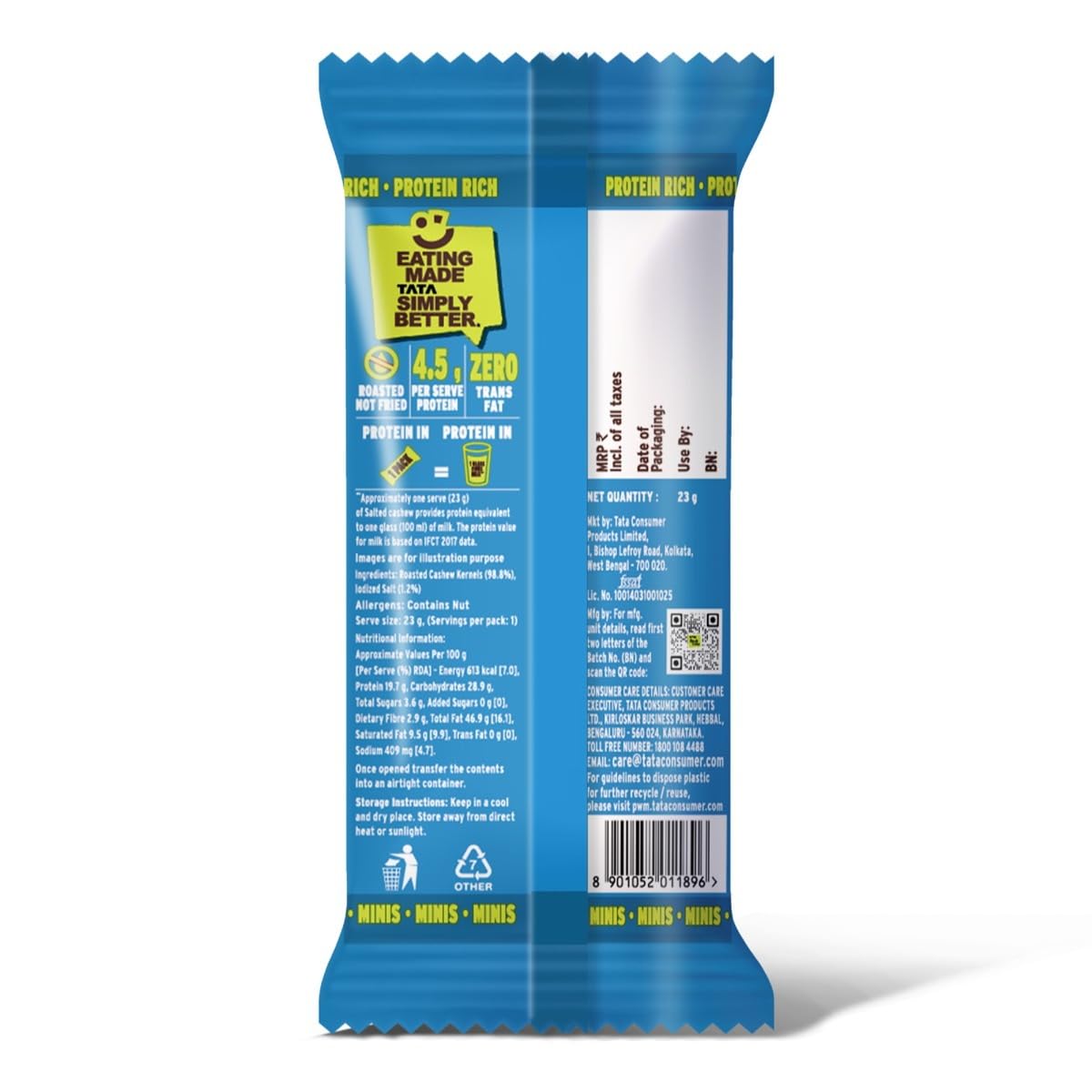 Tata Simply Better Classic Salted Roasted Cashews, 23g (Pack of 5), Rich in Protein, Party Snack, Delicious Kaju Nuts, Ready To Eat Snack, No Palm Oil, No Trans Fat