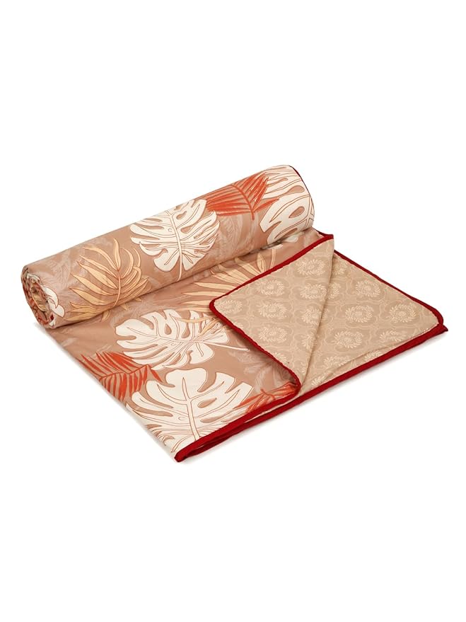 Cortina Ultra-Soft Microfiber Reversible 120 GSM Abstract Double AC Blanket Quilt Dohar | Brown