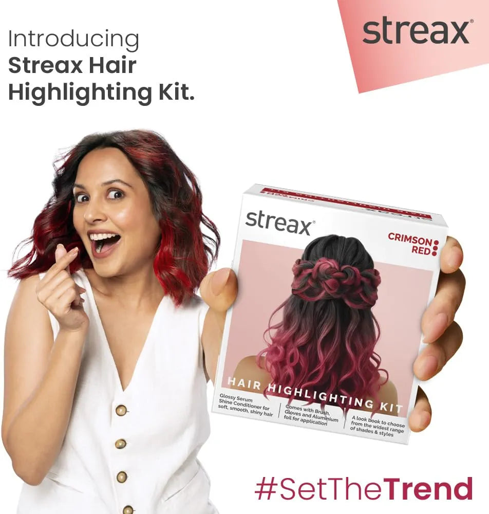Streax HC Highlighting Kit Red Hair Colour, Crimson Red -  180 Gms