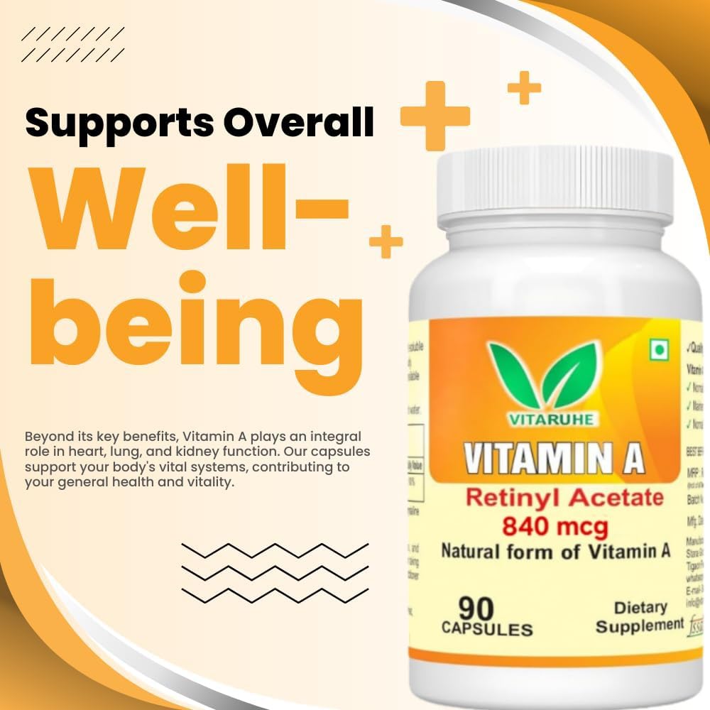 VitaRuhe Vitamin A 840 mcg - High Potency Retinyl Acetate, Natural & Non-GMO, 90 Capsules
