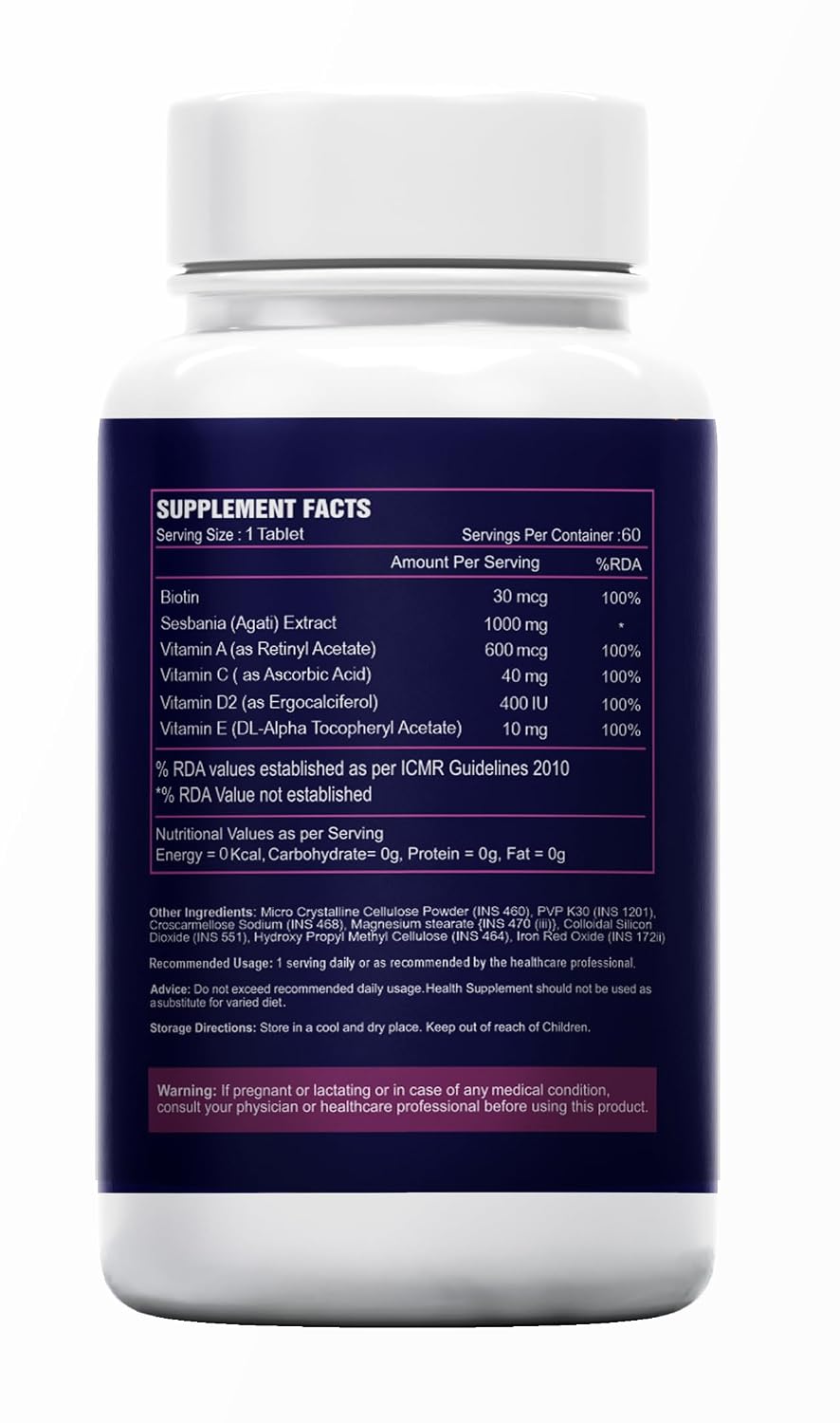 Sea Life Biotin Plus Tablets Prevent Hair Loss and Promotes Healthy Hair Growth | Glowing Skin And Longer Nails with Multivitamins & Sesbania Extract (60 Tablets Each) For Men and Women (Pack of-1)