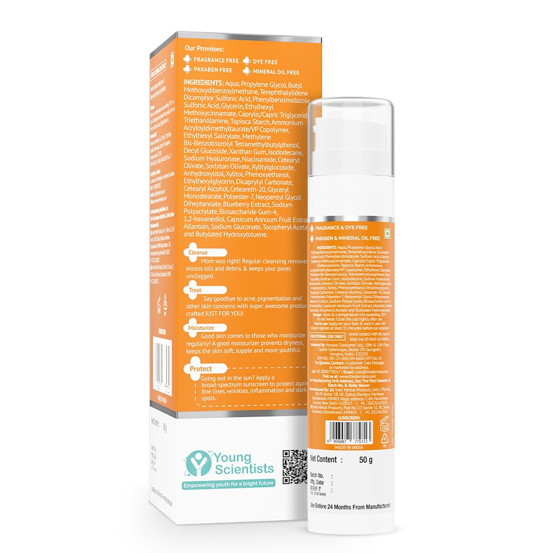 The Derma Co 1% Hyaluronic Sunscreen Aqua Gel SPF 50 PA++++ | Hyaluronic Acid for Deep, Long Lasting Hydration | Ultra Lightweight Texture I Non-Greasy, No White Cast | Broad Spectrum Protection & Blue Light Protection| 50 g