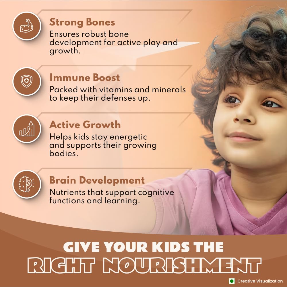 Nutrela Kids Protein Powder - 400g, Chocolate Flavour | Helps in Memory and Brain Development | Improve Muscle Mass, Bone and Teeth Strength