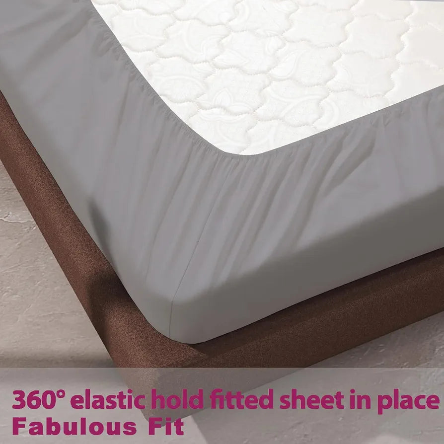 Trance Home Linen 100% Cotton 78x36 inch Single Elastic Fitted Bedsheet 400TC Premium Bed Sheet with 1 Pillow Cover Colour Silver Grey