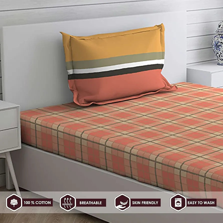 Layers Firenze 2 Cotton 144 TC Single Bedsheet Set Orange/Red